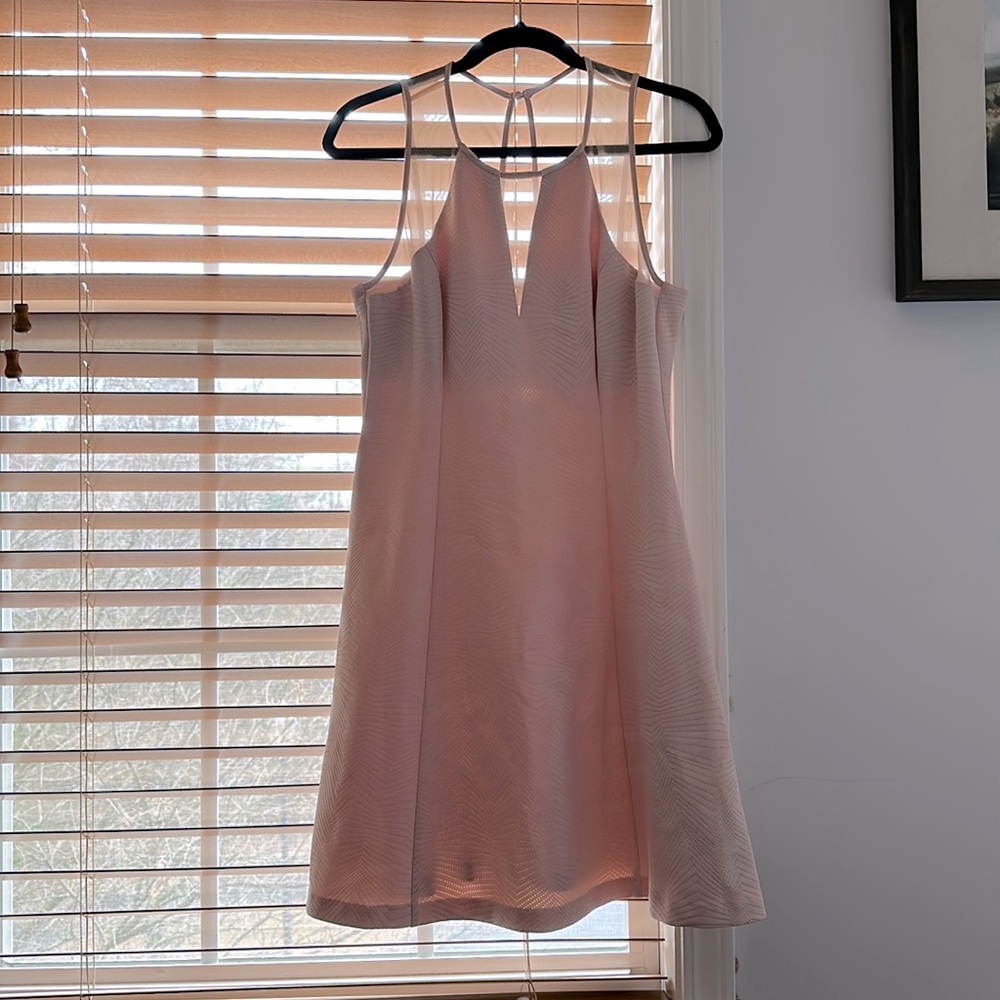 Guess blush pink dress. Mesh appliqué around neck and cleavage. Size 10.